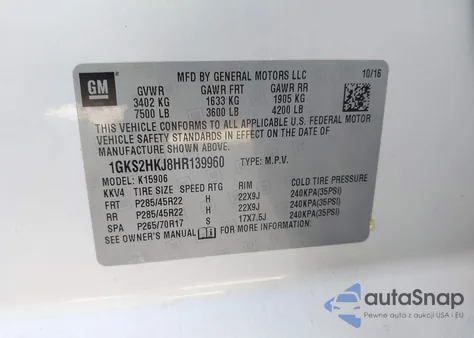 2017 GMC Yukon Xl Denali from USA, damaged, VIN 1GKS2HKJ8HR139960